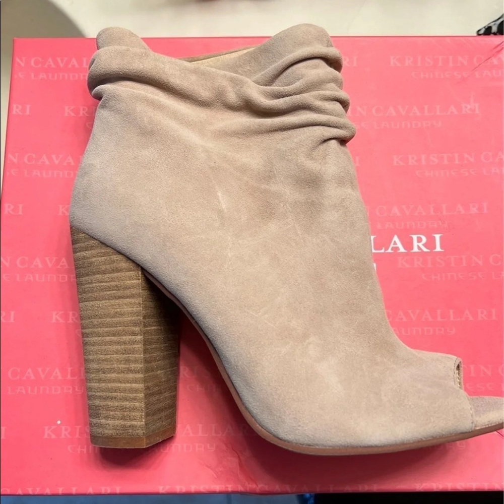 Kristin Cavallari X Chinese Laundry Open Toe Booties In Tan Suede